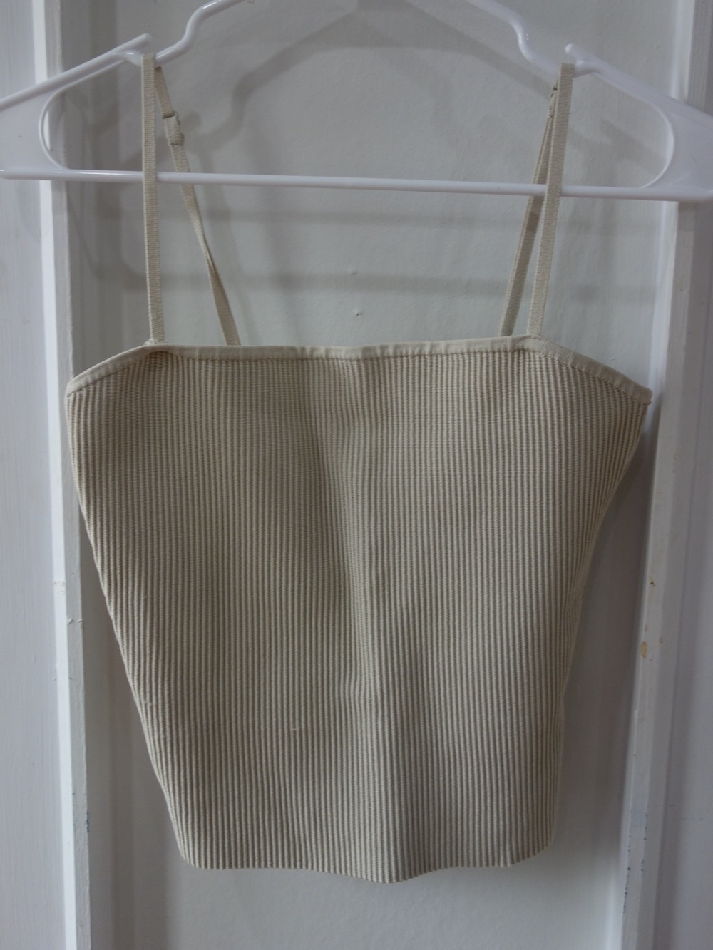 Babaton Neutral Ribbed Spaghetti Strap Crop